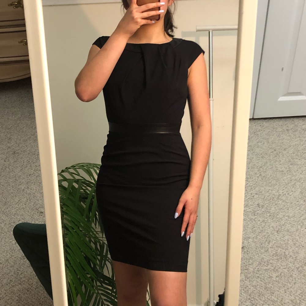Leather detail cocktail dress